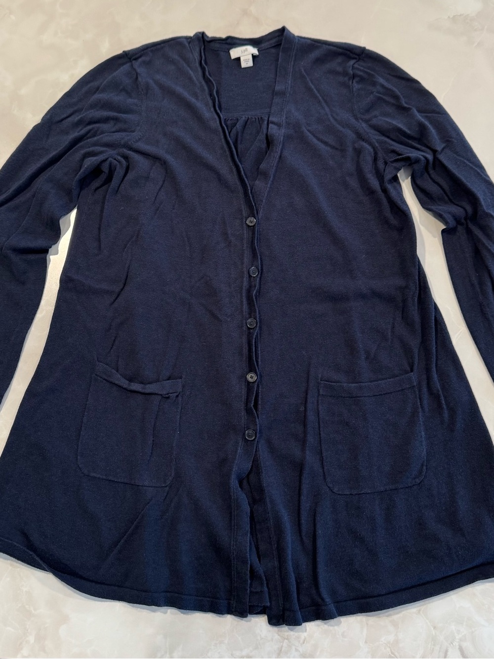J. Jill Navy Button-Front Long Cardigan with Pockets